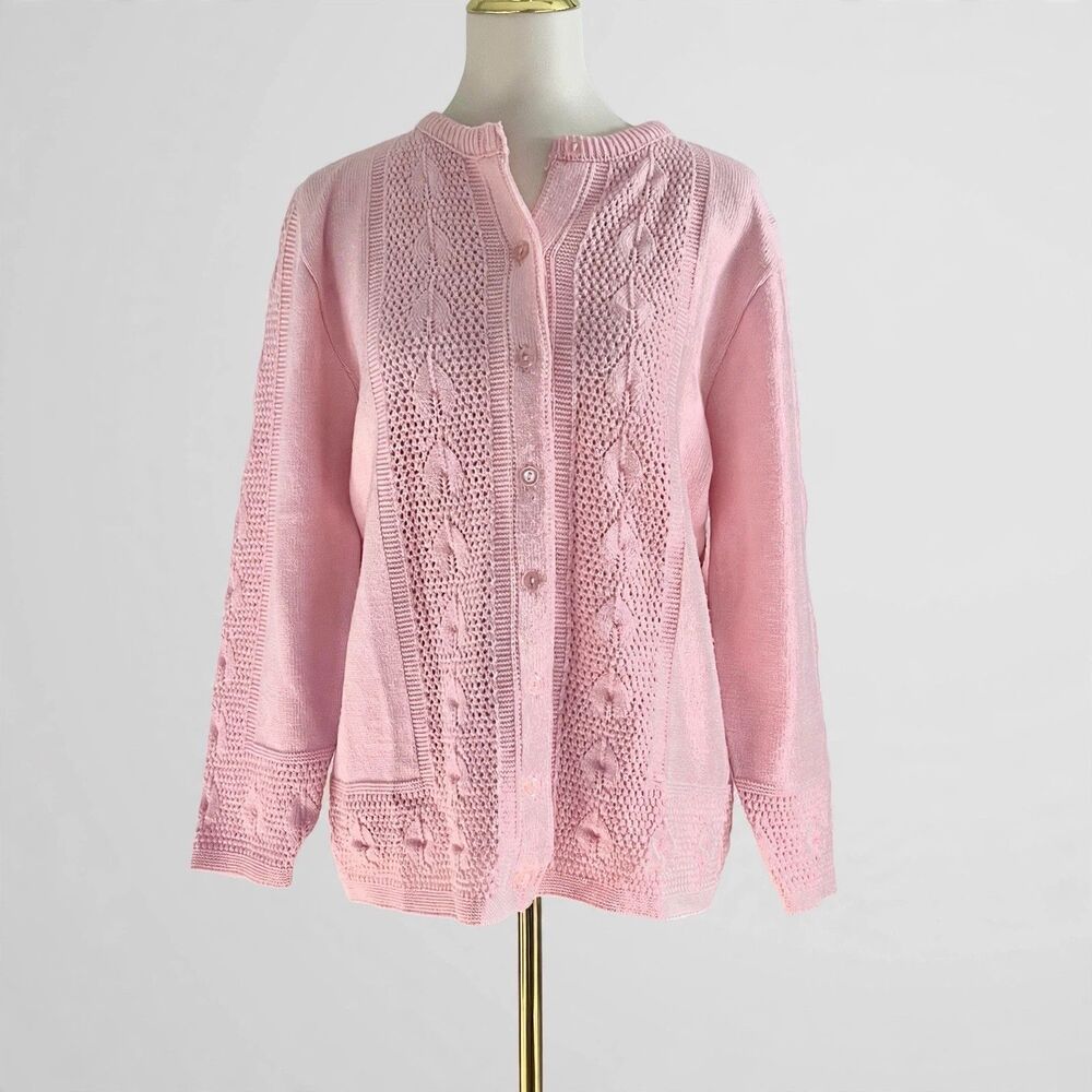 Vintage Jolie New York Light Pink Feminine Dainty Knit Cardigan Sweater sz XL